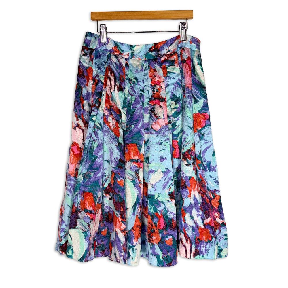 Y2K Magaschoni Pleated A Line Skirt Watercolor Floral Romantic Size Size S - M